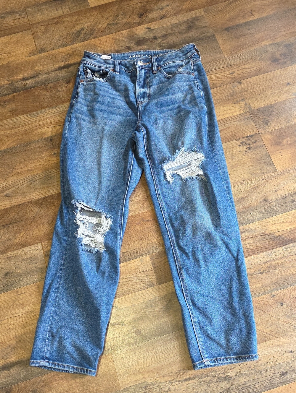 American Eagle Outfitters Distressed Boyfriend Jeans - Blue Denim